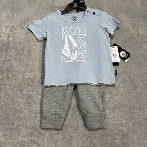 Volcom Baby Boys Outfit 12M 2-Piece Set Blue Logo Tee Gray Pants NWT